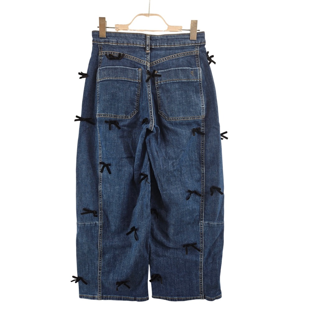 Pilcro Anthropologie Heritage Barrel Jeans 25 Blue Bow Applique Mid Rise Cropped - Picture 5 of 14